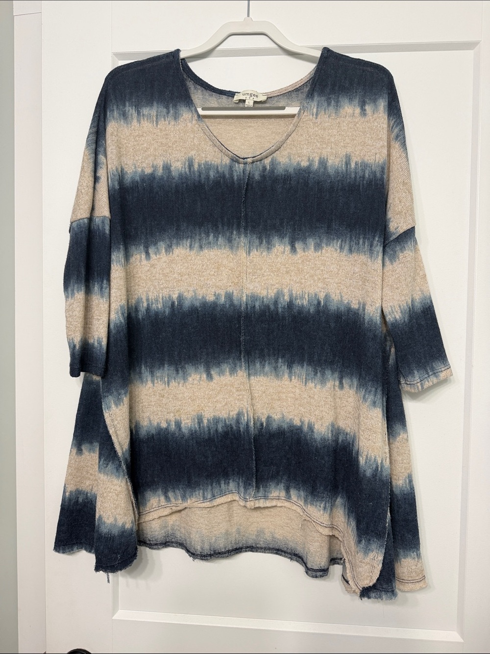 Umgee Navy and Beige Striped V-Neck Tunic